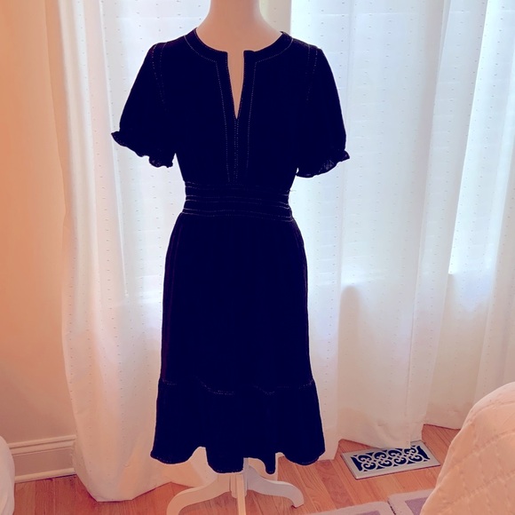 Max Studio Black Midi Dress with Ruffle Sleeves